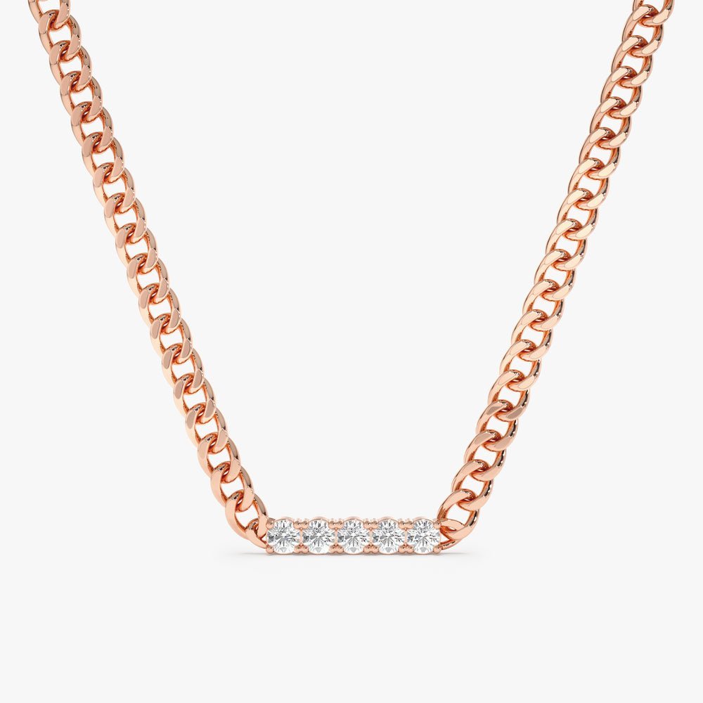 Natural Diamond Bar Cuban Chain Necklace
