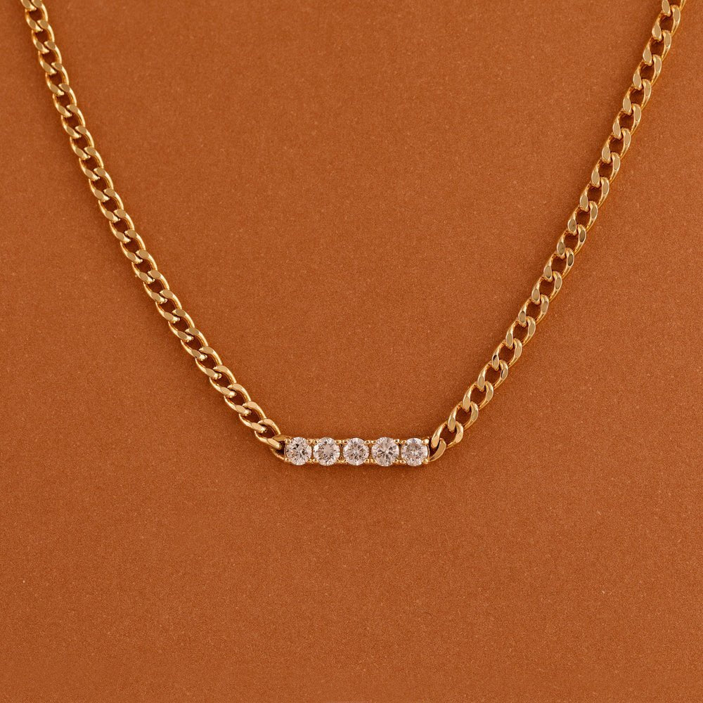 Natural Diamond Bar Cuban Chain Necklace