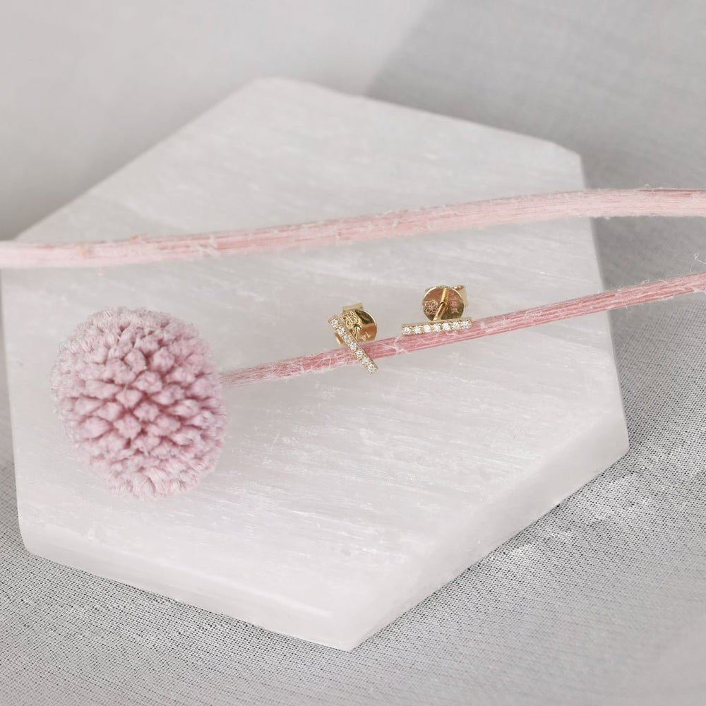 Natural Diamond Bar Stud Earrings
