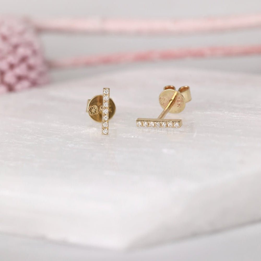 Natural Diamond Bar Stud Earrings