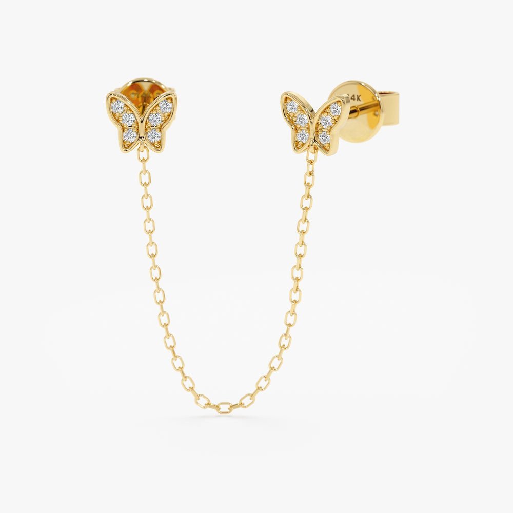 Natural Diamond Butterfly Chain Studs