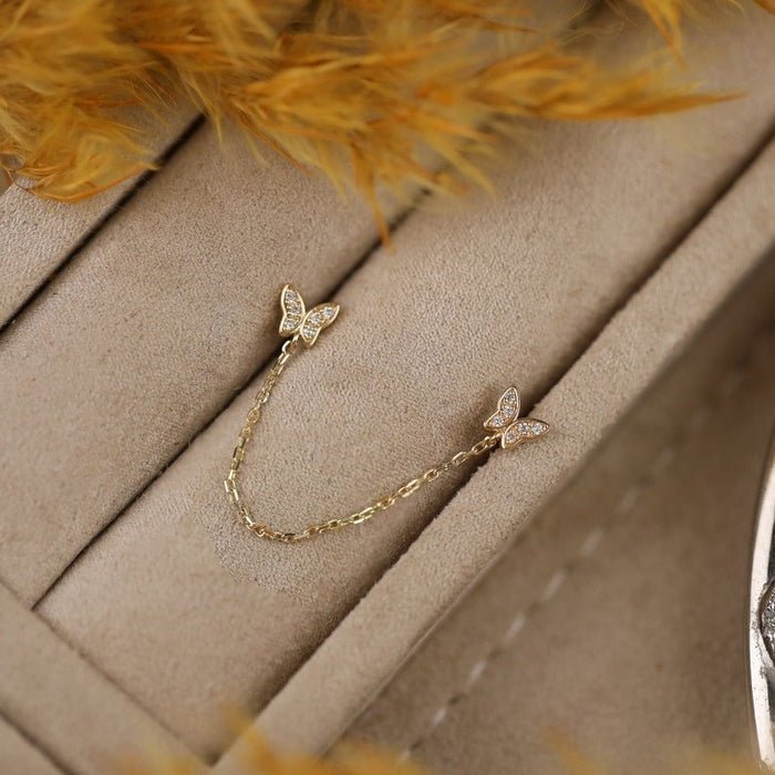 Natural Diamond Butterfly Chain Studs