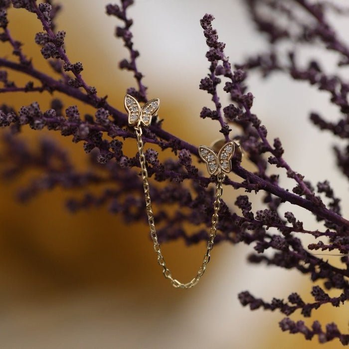 Natural Diamond Butterfly Chain Studs