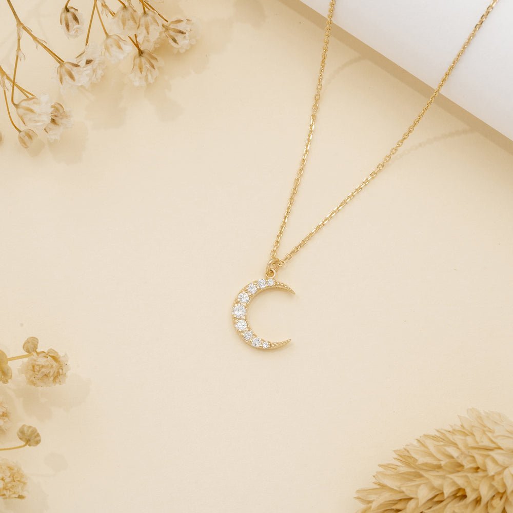 Natural Diamond Crescent Moon Necklace