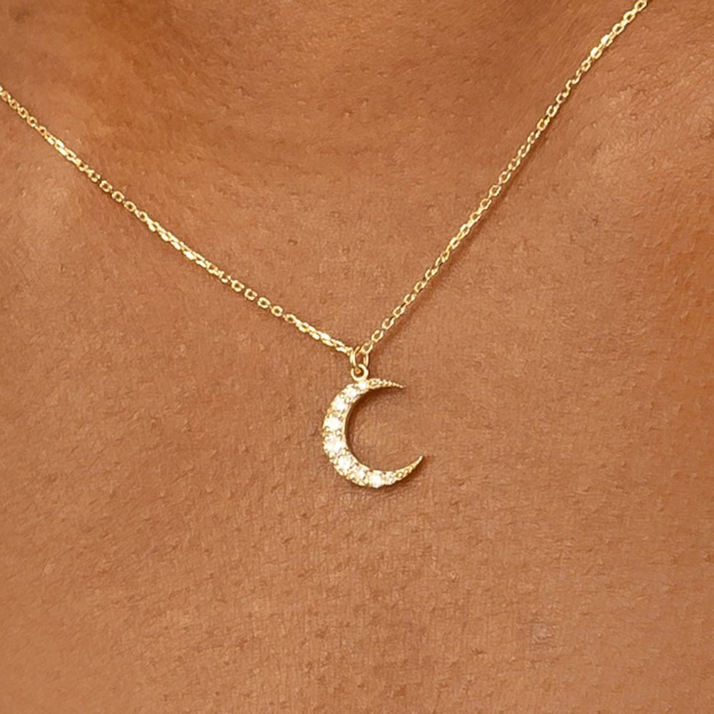 Natural Diamond Crescent Moon Necklace