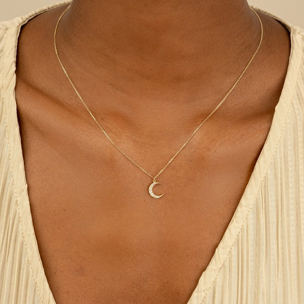 Natural Diamond Crescent Moon Necklace