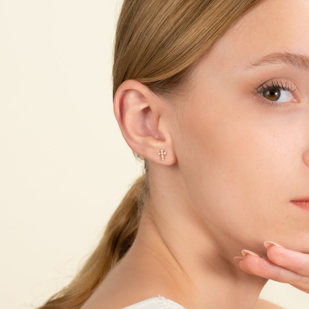 Natural Diamond Cross Stud Earrings