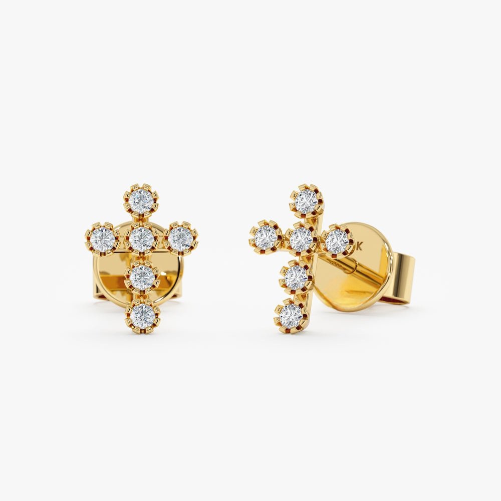 Natural Diamond Cross Stud Earrings