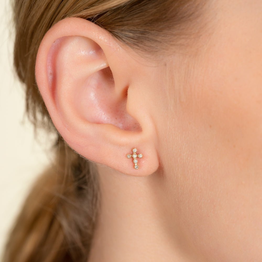 Natural Diamond Cross Stud Earrings