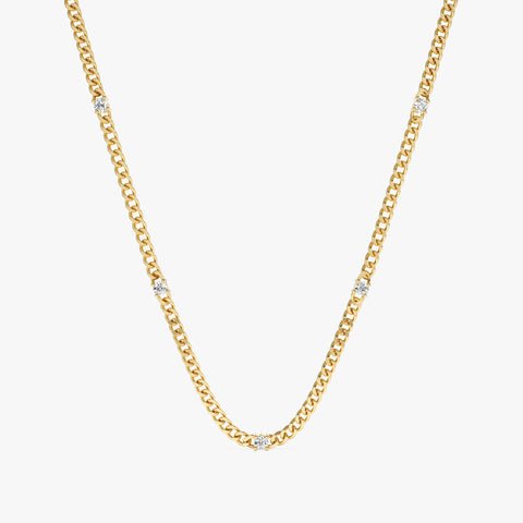 Natural Diamond Cuban Chain Station Necklace