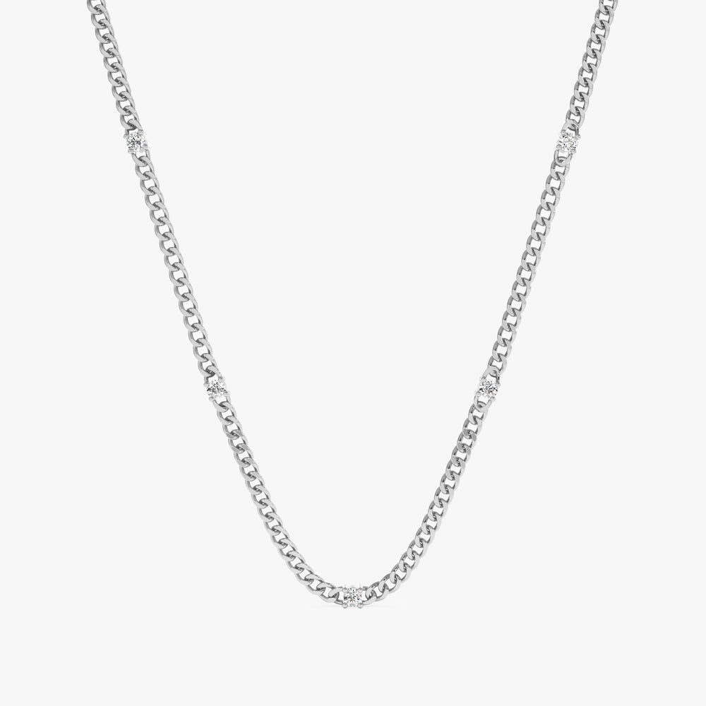 Natural Diamond Cuban Chain Station Necklace