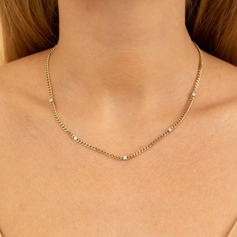Natural Diamond Cuban Chain Station Necklace
