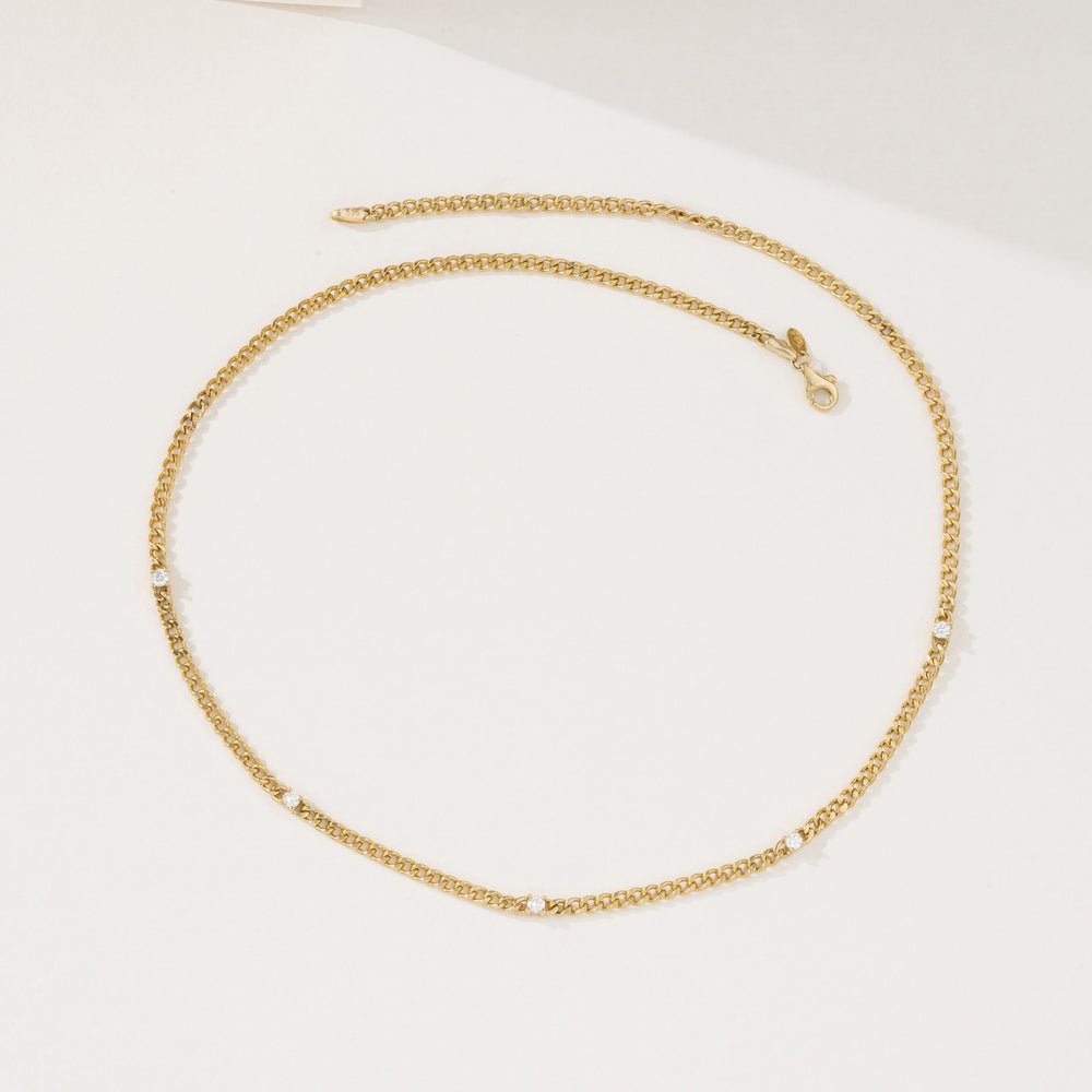 Natural Diamond Cuban Chain Station Necklace