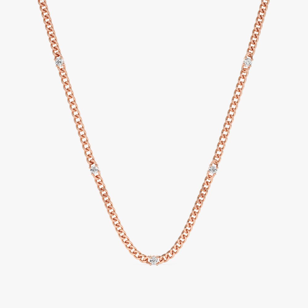 Natural Diamond Cuban Chain Station Necklace