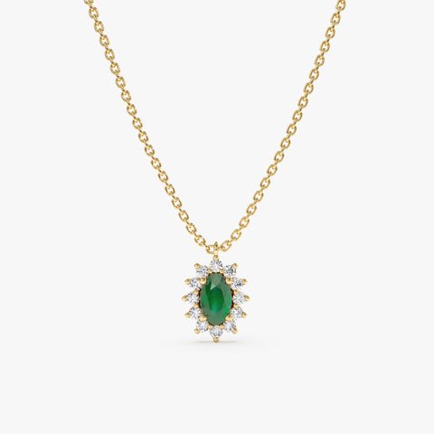 Natural Diamond Halo Emerald Necklace