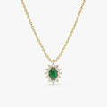 Natural Diamond Halo Emerald Necklace