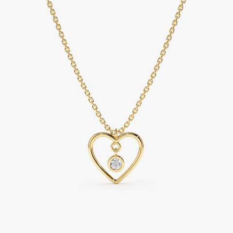 Natural Diamond In Heart Outline Necklace