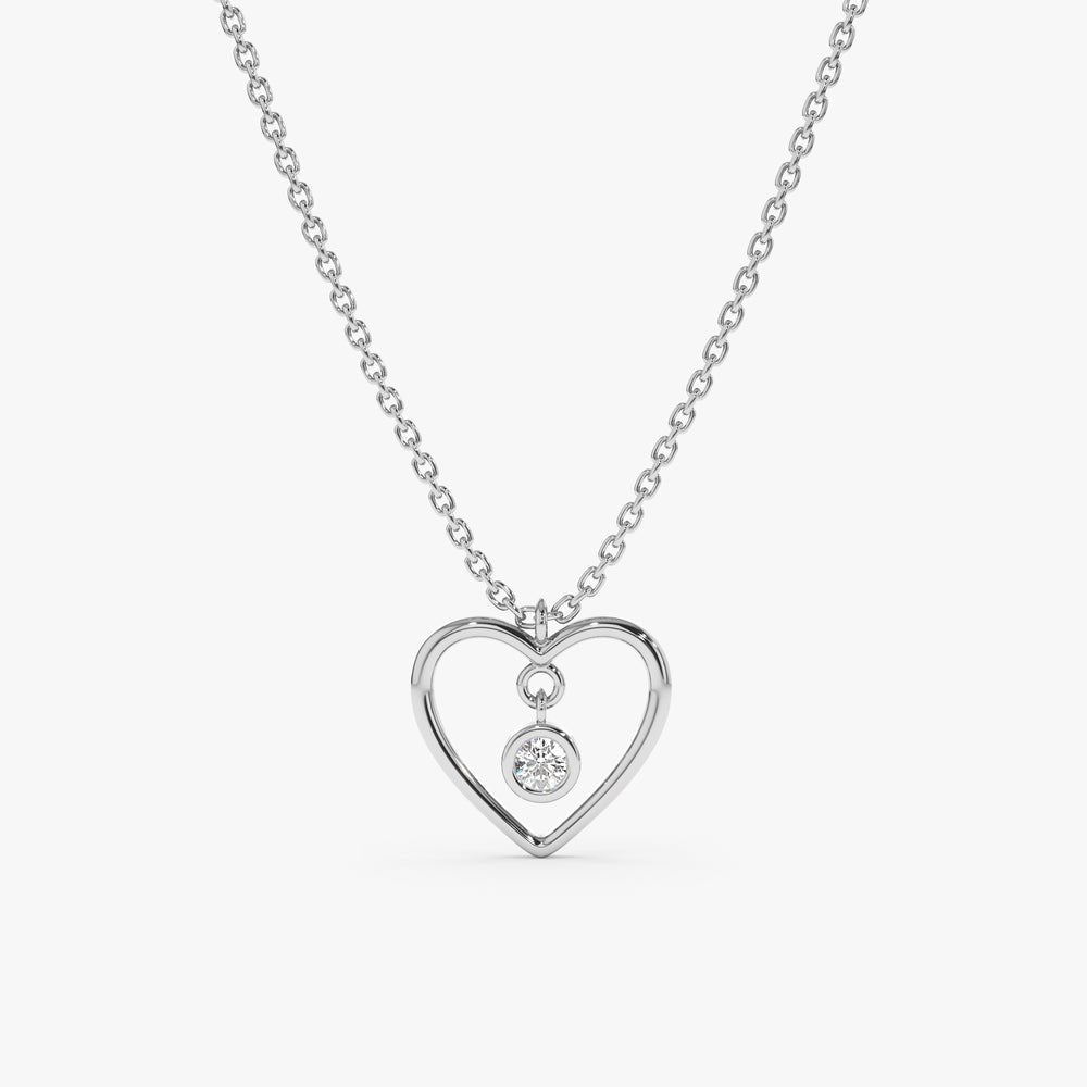 Natural Diamond In Heart Outline Necklace