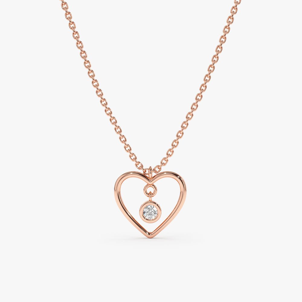 Natural Diamond In Heart Outline Necklace