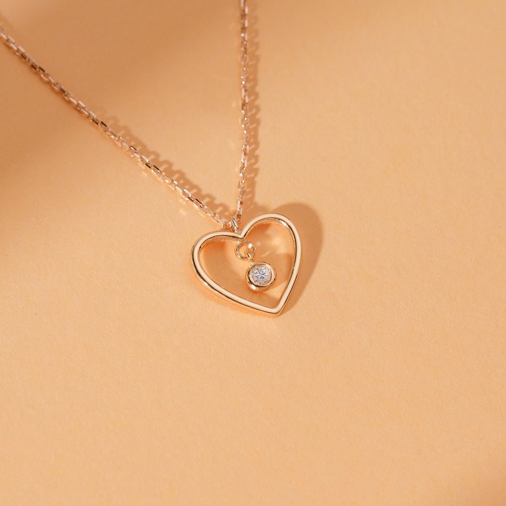 Natural Diamond In Heart Outline Necklace