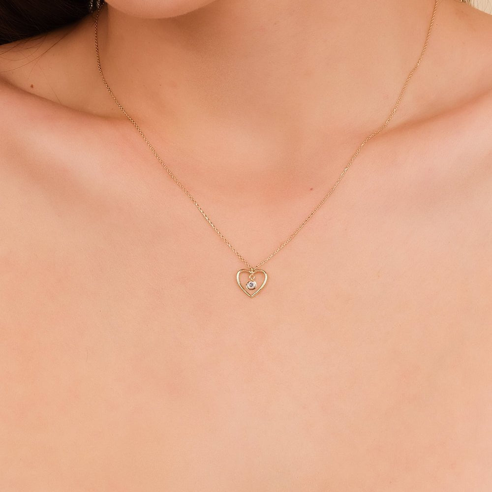 Natural Diamond In Heart Outline Necklace