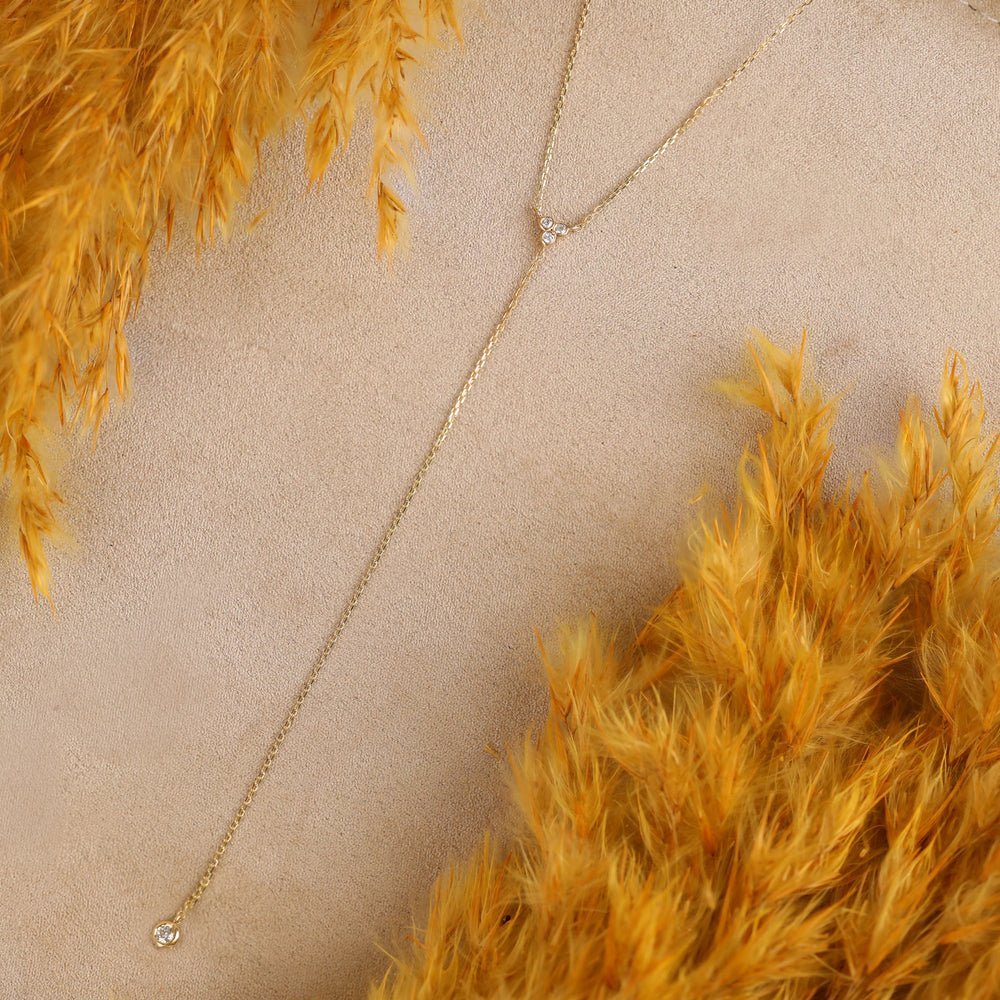 Natural Diamond Lariat Bar Necklace