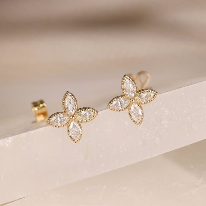 Natural Diamond Marquise Clover Earrings