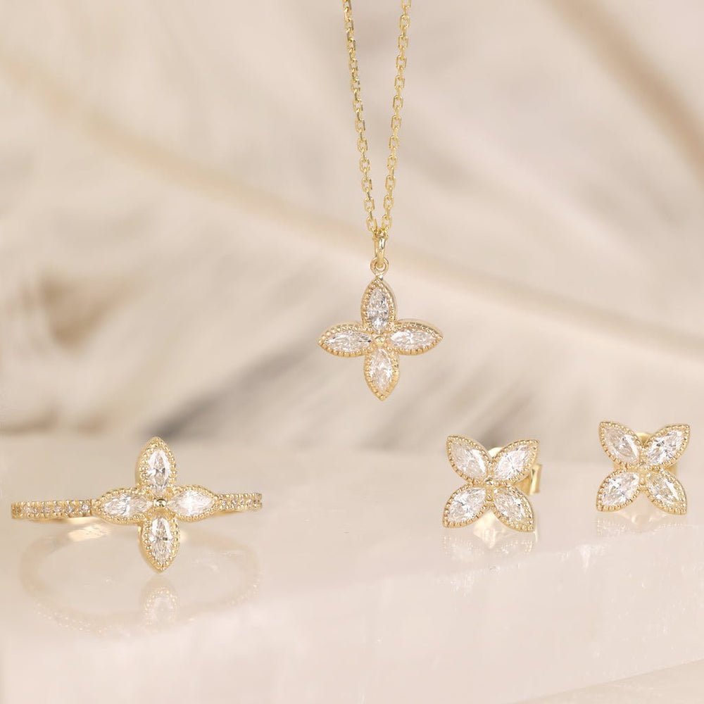 Natural Diamond Marquise Clover Earrings