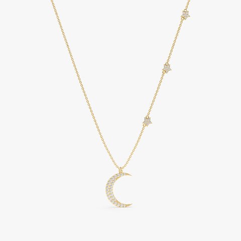 Natural Diamond Moon and Side Stars Necklace