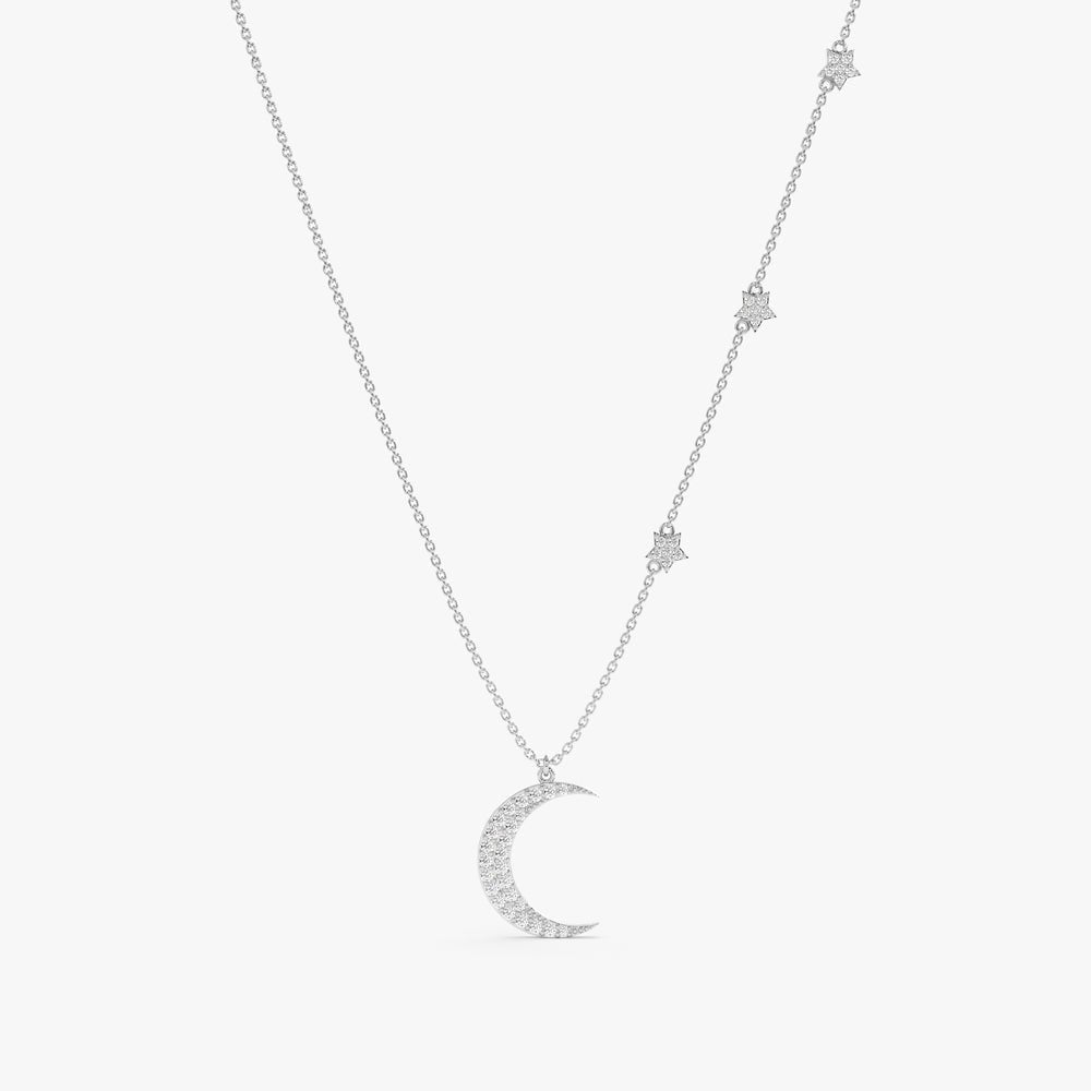 Natural Diamond Moon and Side Stars Necklace