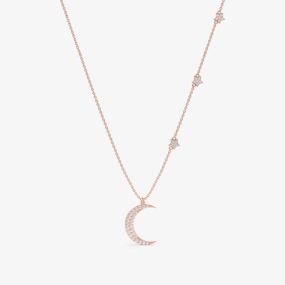 Natural Diamond Moon and Side Stars Necklace