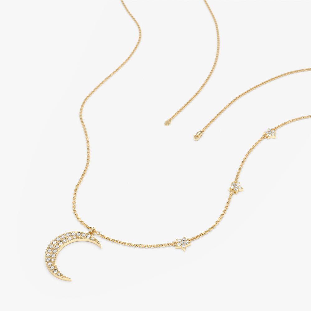 Natural Diamond Moon and Side Stars Necklace