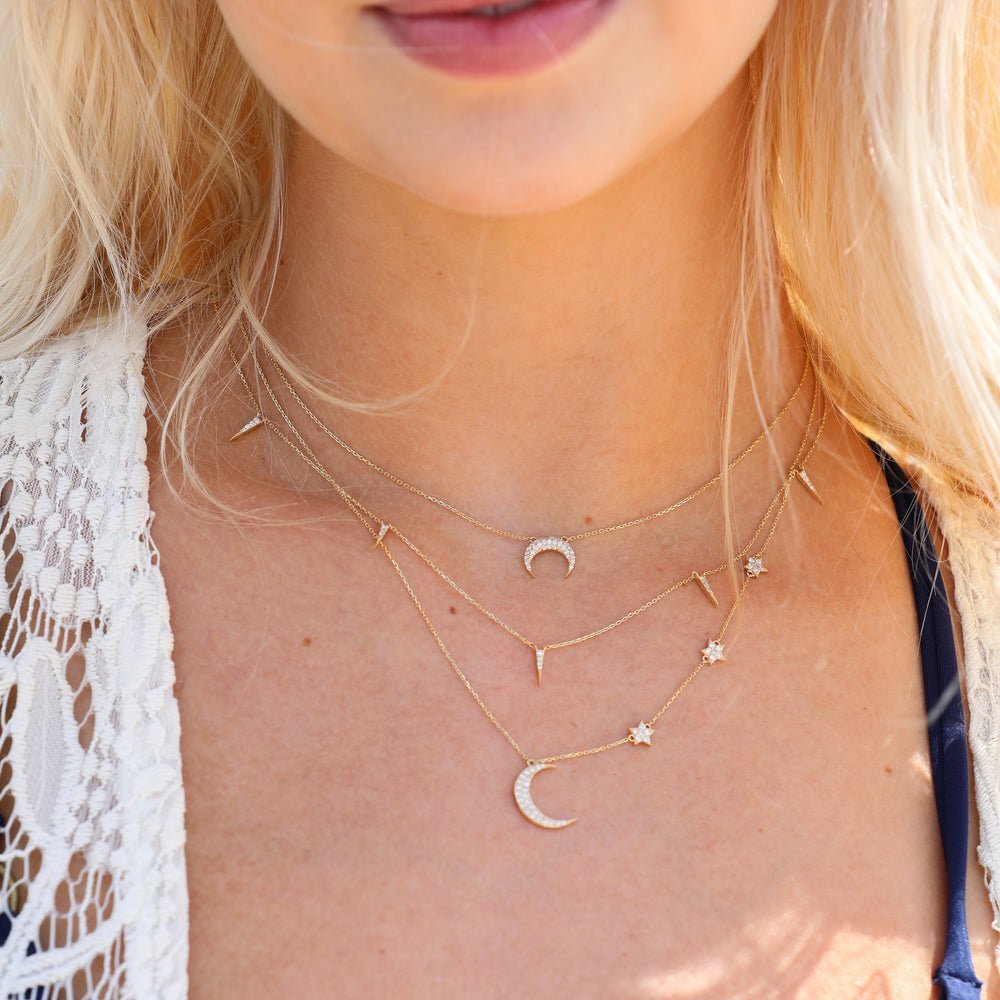 Natural Diamond Moon and Side Stars Necklace