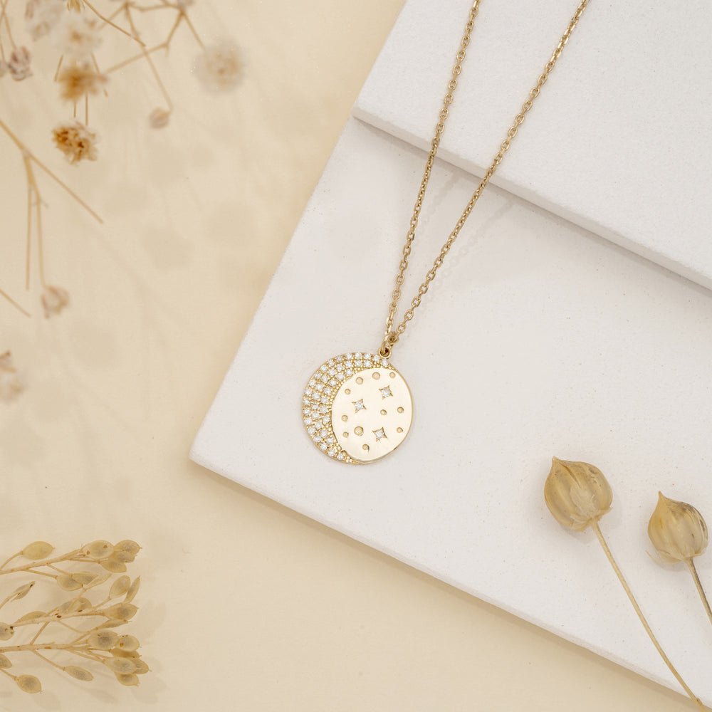 Natural Diamond Moon &amp; Stars Medallion