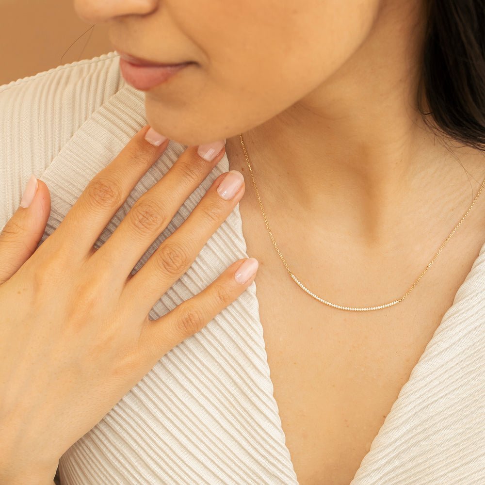 Natural Diamond Sleek Curved Bar Necklace
