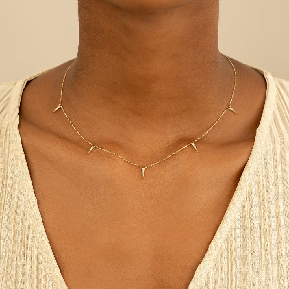 Natural Diamond Spike Station Necklace