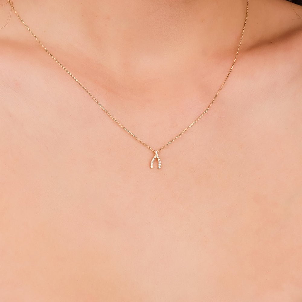 Natural Diamond Wishbone Necklace