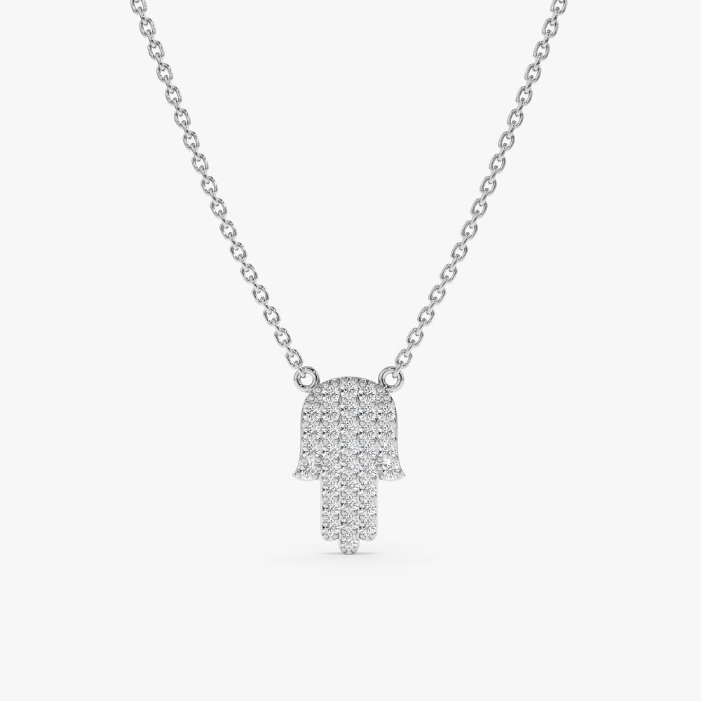 Paved Natural Diamond Hamsa Hand Necklace
