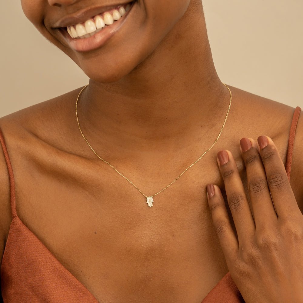 Paved Natural Diamond Hamsa Hand Necklace