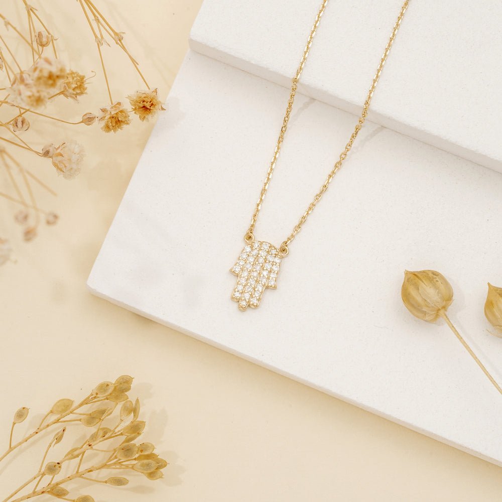Paved Natural Diamond Hamsa Hand Necklace