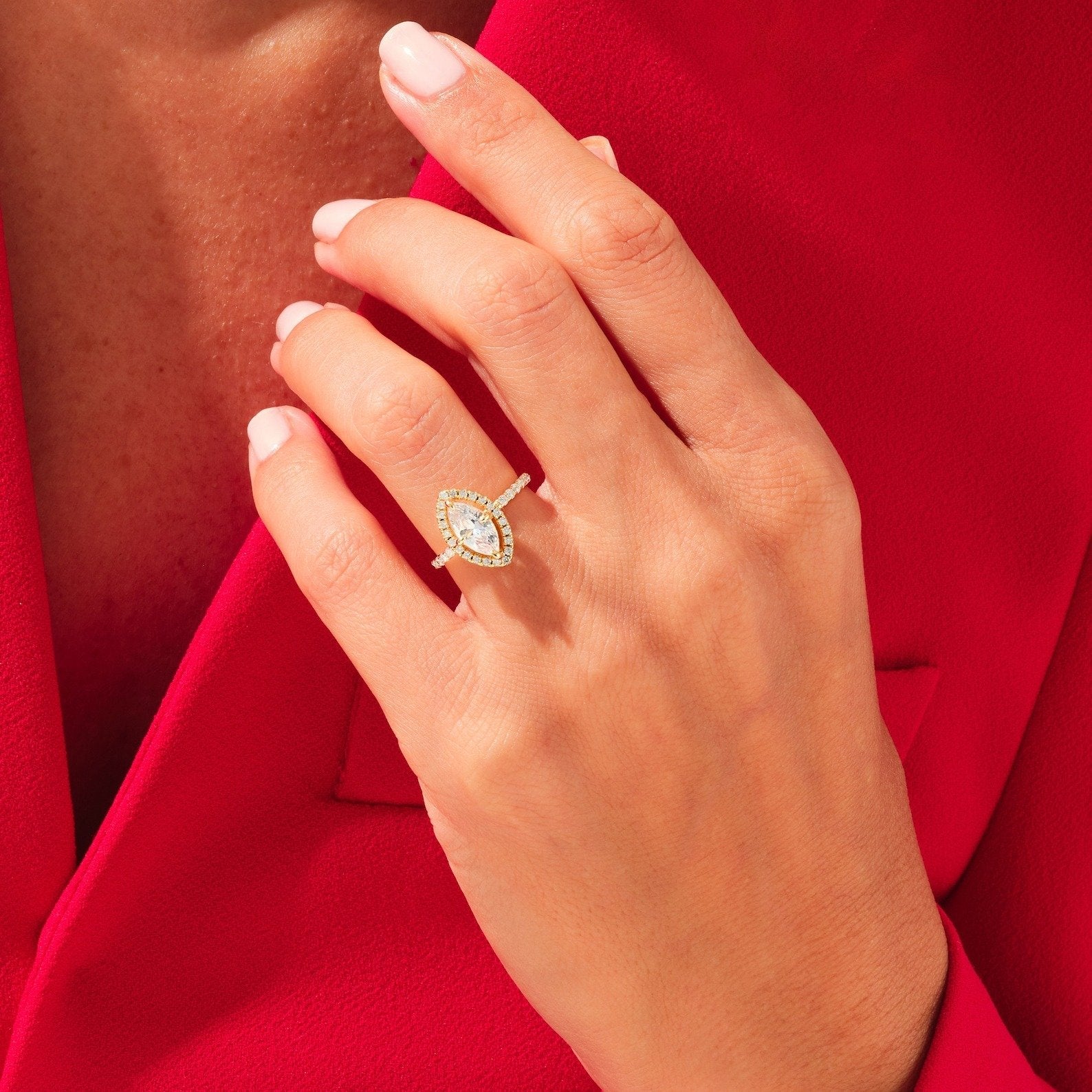Pear Cut Halo Ring 4ct Lab Grown Diamond Engagement Ring