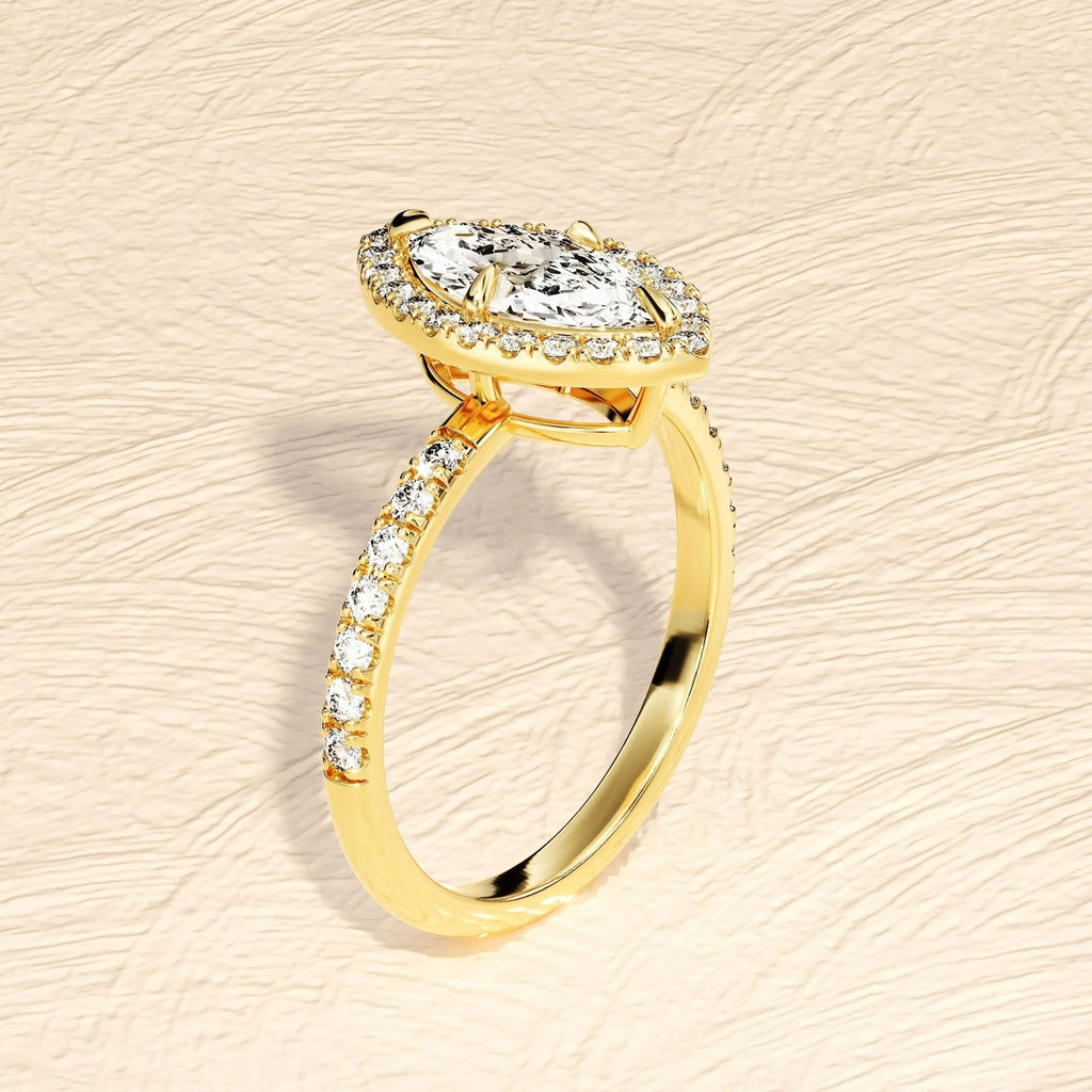 Pear Cut Halo Ring 4ct Lab Grown Diamond Engagement Ring