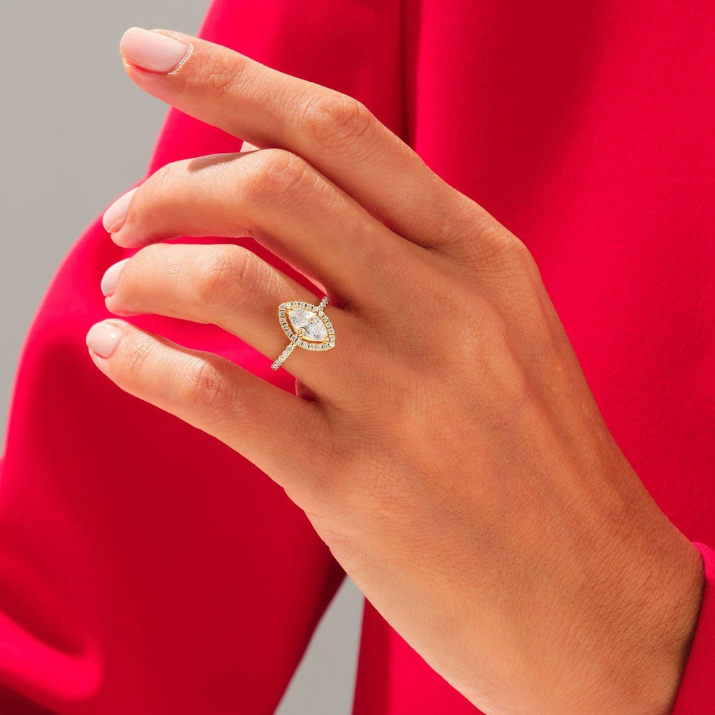 Pear Cut Halo Ring 4ct Lab Grown Diamond Engagement Ring