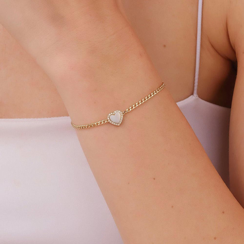 Pearl Heart Cuban Chain Bracelet