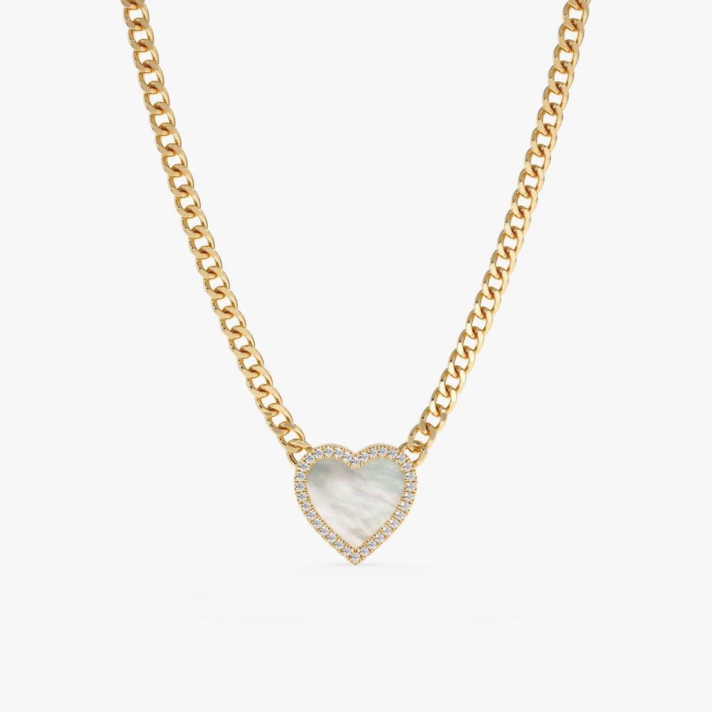 Pearl Heart & Diamond Cuban Chain Necklace