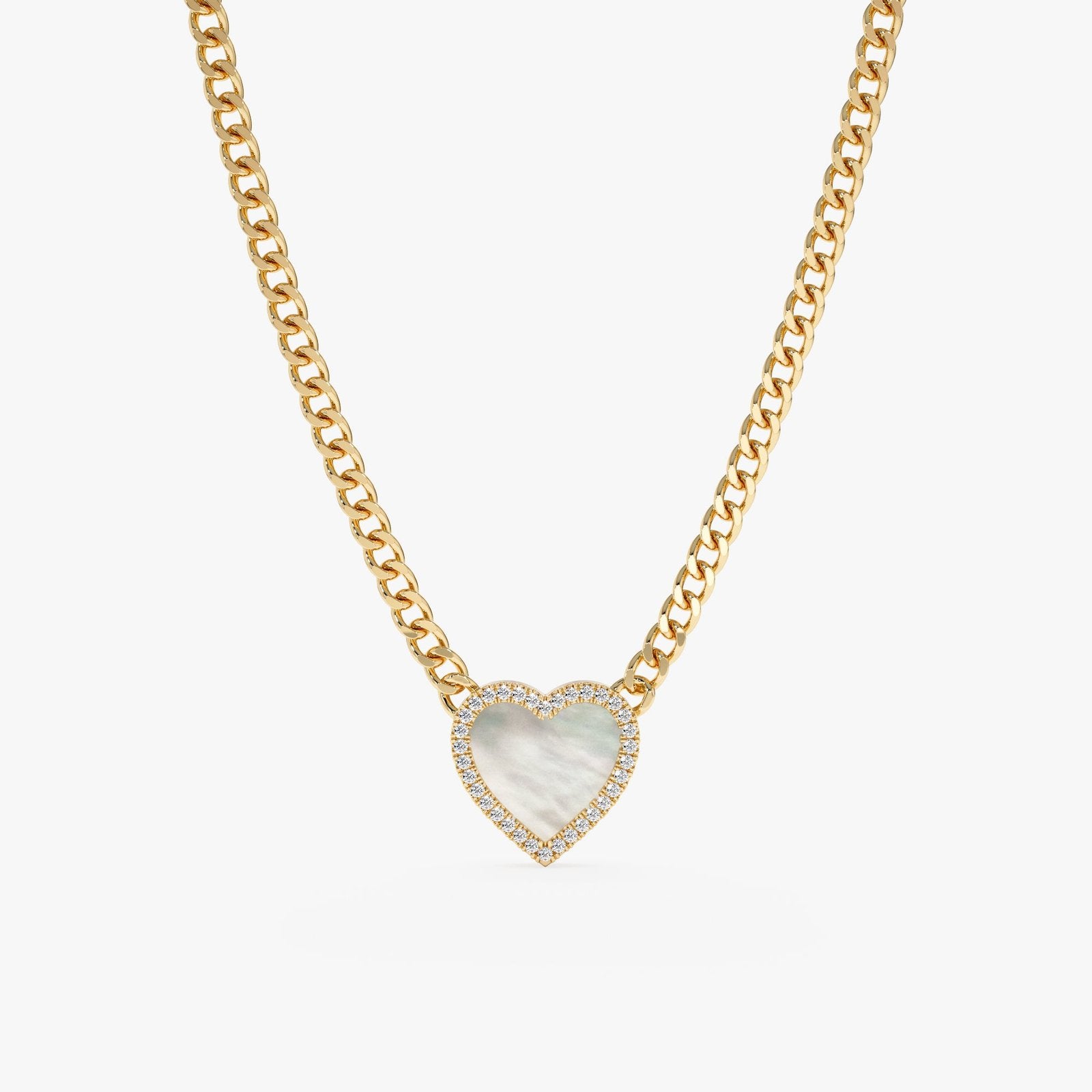 Pearl Heart & Diamond Cuban Chain Necklace