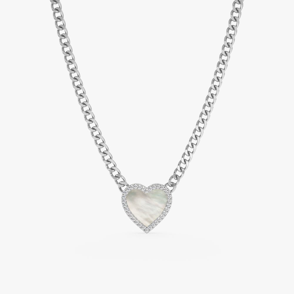 Pearl Heart & Diamond Cuban Chain Necklace