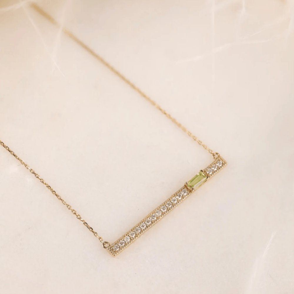 Peridot Natural Diamond Bar Necklace