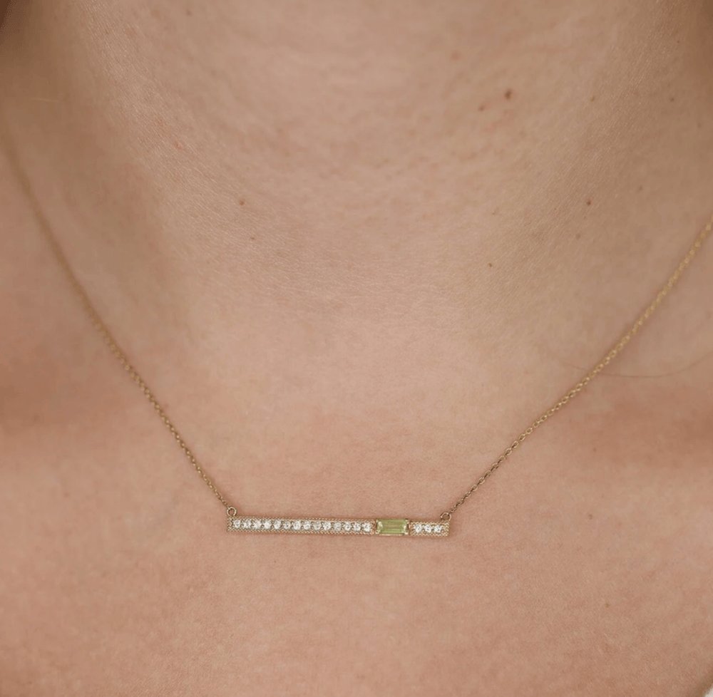 Peridot Natural Diamond Bar Necklace