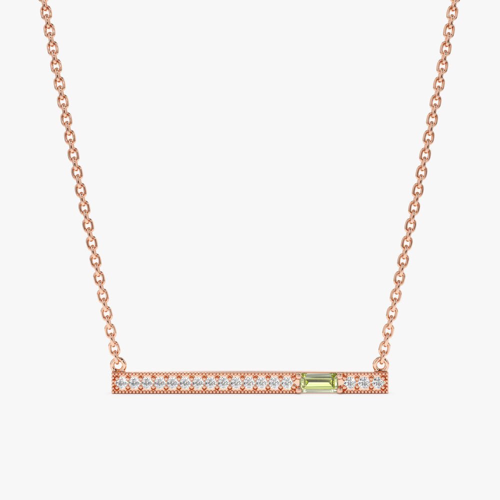 Peridot Natural Diamond Bar Necklace